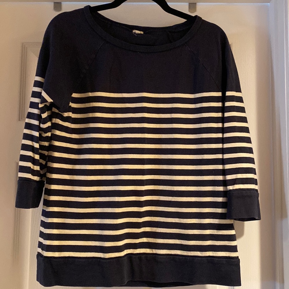 J. Crew navy stripe 3/4 long sleeves. Size Large.